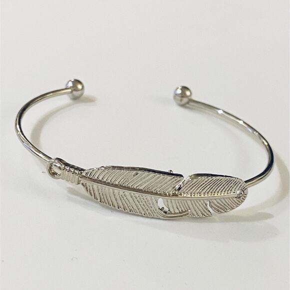 Feather Silver Cuff Bracelet - Picture 1 of 3